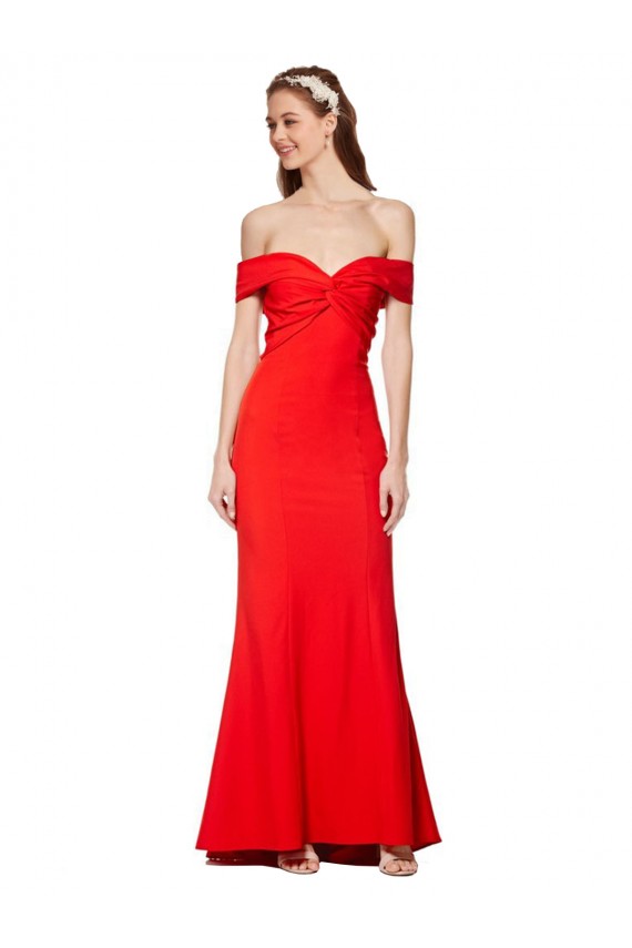 Cross Front and Back Bardot Sleeveless Formal Crepe Maxi Bridesmaid Dress / Prom Dress