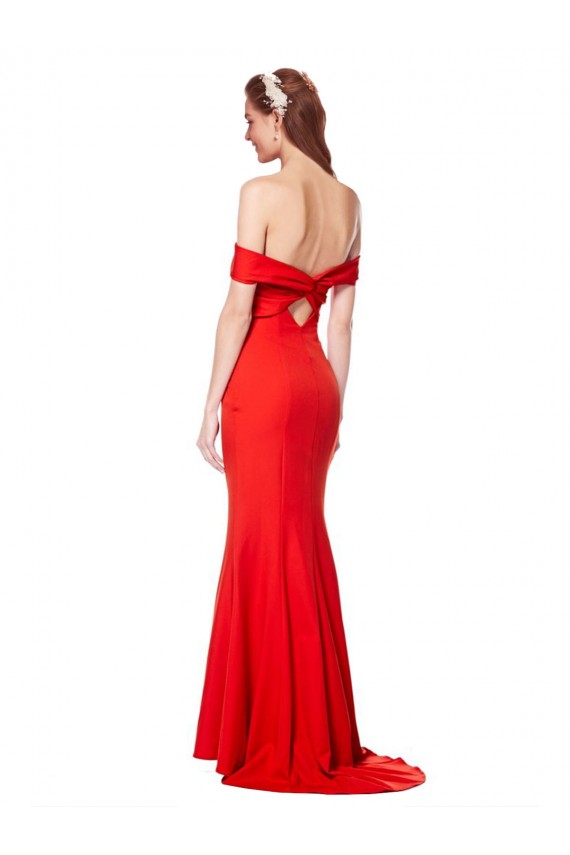 Cross Front and Back Bardot Sleeveless Formal Crepe Maxi Bridesmaid Dress / Prom Dress