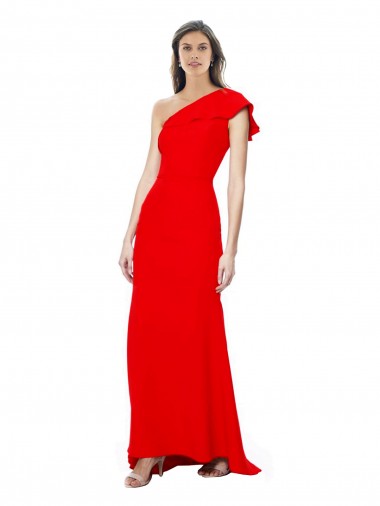 Shop High Neck Ruffle Frill One Shoulder Maxi Formal Crepe Bridesmaid Dress / Prom Dress Canada