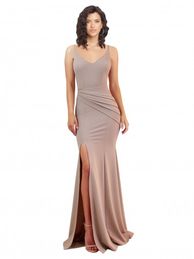 Shop Fishtail Shape V-Neck Formal Crepe Bridesmaid Dress / Prom Dress with Slit Canada