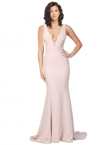 Shop Deep Plunging V-Neckline Full Length Formal Crepe Bridesmaid Dress / Prom Dress with Deep V-Backline Canada