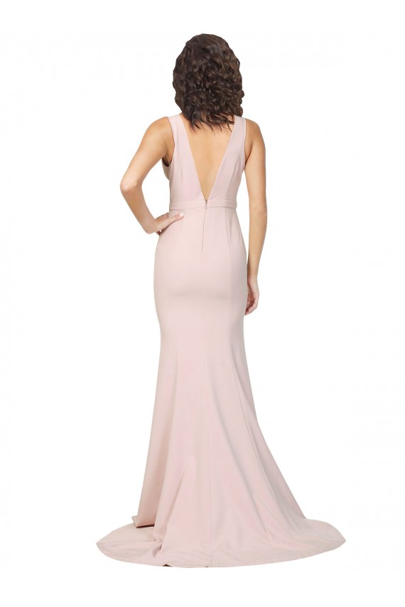 Deep Plunging V-Neckline Full Length Formal Crepe Bridesmaid Dress / Prom Dress with Deep V-Backline