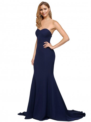 Shop Fit and Flare Sweetheart Long Formal Crepe Bridesmaid Dress / Prom Dress with Sweep Train Canada