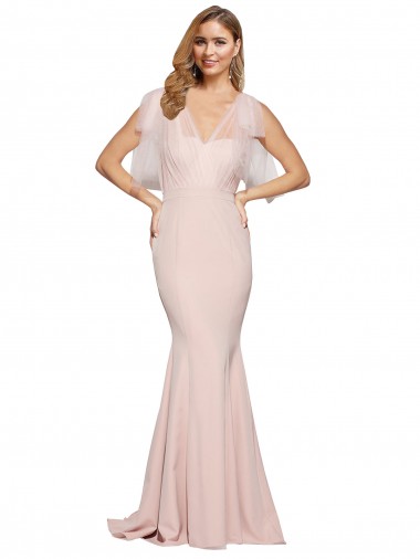 Shop Double Bow Full Length Sweetheart Formal Crepe Bridesmaid Dress / Prom Dress with Tulle Overlay Canada