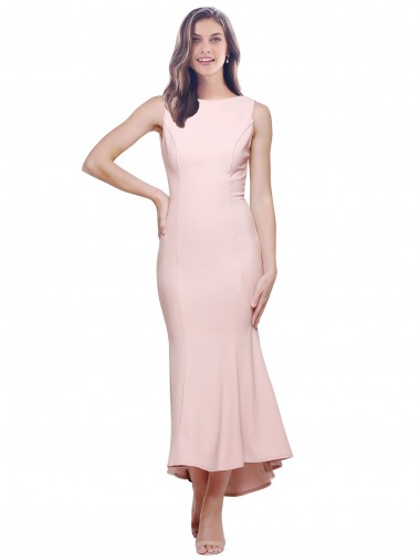 Shop High Neck Low V-Back Cocktail Midi Length Formal Crepe Bridesmaid Dress / Prom Dress Canada