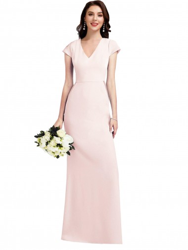 Shop Cap Sleeve A-Line Formal Crepe Bridesmaid Dress / Prom Dress with Pockets Canada