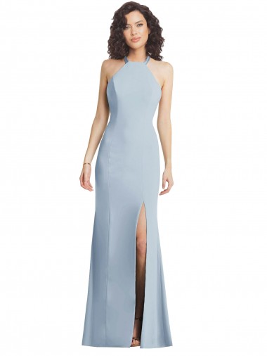 Shop High Neck Halter Formal Crepe Bridesmaid Dress / Prom Dress with Twist Criss Cross Back Canada