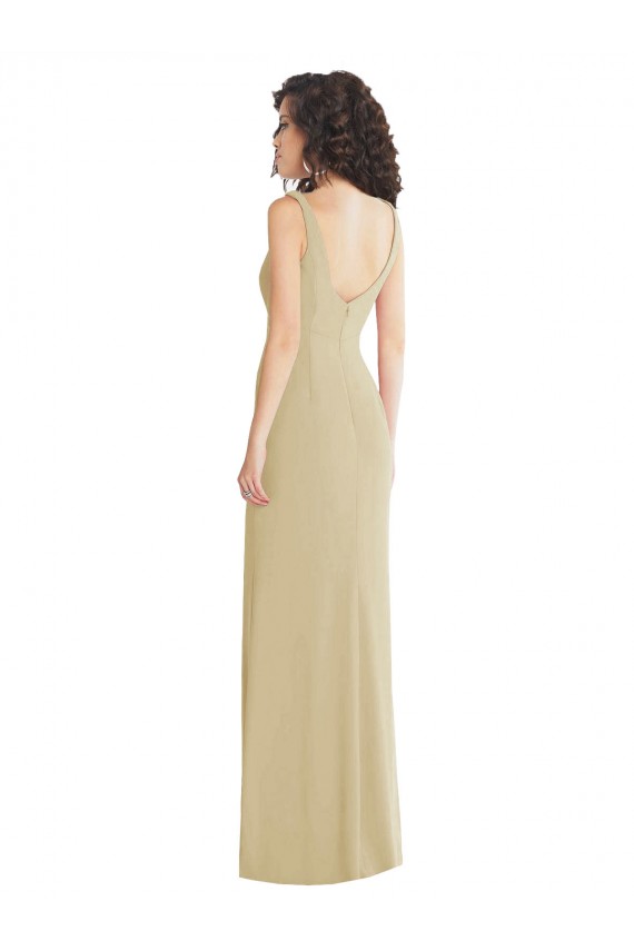 Wide Strap Slash Cutout Empire Formal Crepe Bridesmaid Dress / Prom Dress with Front Slit