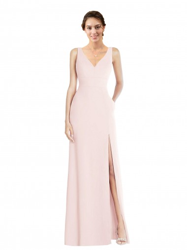 Shop Square Neck Low Back A-Line Bridesmaid Dress / Prom Dress with Front Slit and Pockets Canada