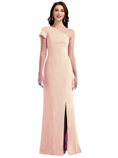 Shop One Shoulder Cap Sleeves Trumpet Formal Crepe Bridesmaid Dress / Prom Dress with Front Slit Canada