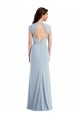 Cap Sleeve Open Back Trumpet Formal Crepe Bridesmaid Dress / Prom Dress with Front Slit