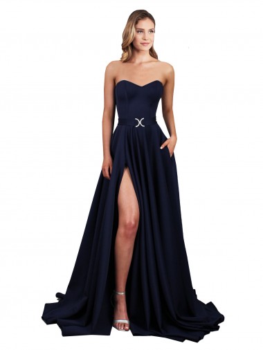 Shop Sweetheart Neckline Low Back Long Formal Crepe Bridesmaid Dress / Prom Dress with High Leg Spit Canada