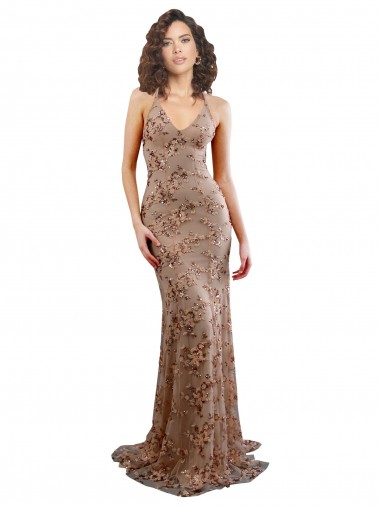 Shop Floral Patterned Backless V-Neckline Sequin Formal Bridesmaid Dress / Prom Dress Canada