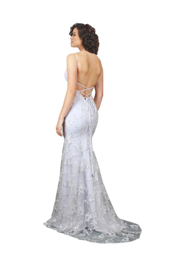 V-Neckline Backless Floral Patterned Sequin Formal Bridesmaid Dress / Prom Dress