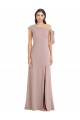 Off the Shoulder Tie Detail Maxi Formal Crepe Bridesmaid Dress / Prom Dress with Front Slit