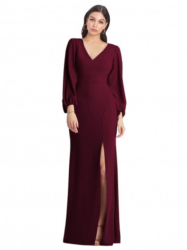 Shop Long Puff Sleeve V-Neck Trumpet Bridesmaid Maxi Dress Canada