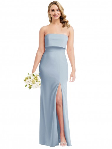 Shop Strapless Overlay Bodice Crepe Maxi Bridesmaid Dress / Prom Dress with Front Slit Canada