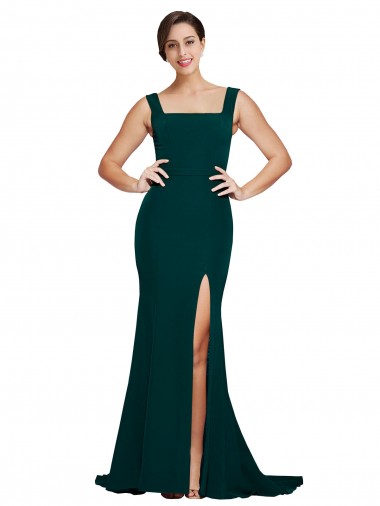 Shop Fitted Square Neck Long Crepe Bridesmaid Dress / Prom Dress with Train and Side Split Canada