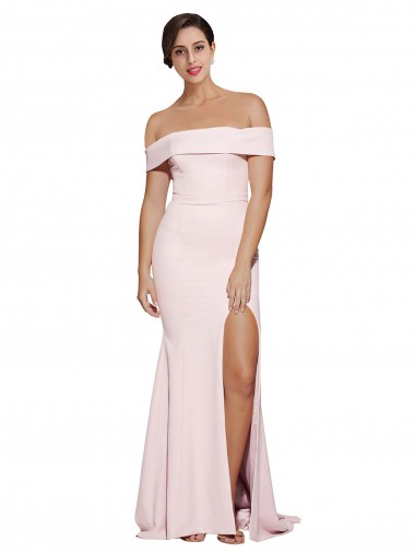 Shop Off Shoulder Long Formal Crepe Bridesmaid Dress / Prom Dress with Straight Neckline and Side Split Canada