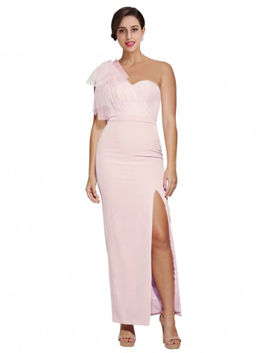 Shop One Shoulder Tulle Overlay Sweetheart Neckline Long Formal Crepe Bridesmaid Drss with Thigh Split Canada