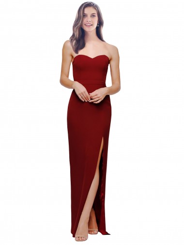 Shop Straight Pencil Skirt Long Sweetheart Formal Crepe Bridesmaid Dress / Prom Dress with High Side Split Canada