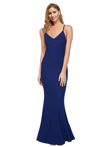 Shop Full Length V-Neckline Formal Crepe Bridesmaid Dress / Prom Dress with Thin Straps and Fulted Skirt Canada