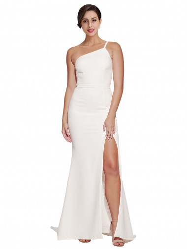 Shop Long Sweep Train Crepe Bridesmaid Dress / Prom Dress with Side Split and One Strap Canada