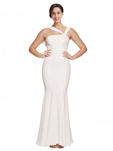 Shop Full Length Square Neck Formal Crepe Bridesmaid Dress / Prom Dress with Asymmetrical Straps and Bow Back Canada