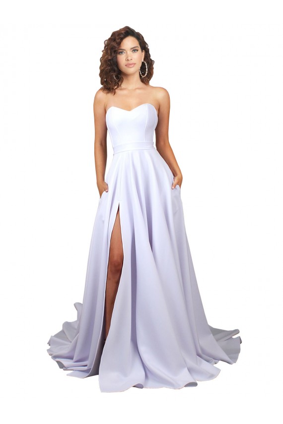 Simple Sweetheart A-Line Long Crepe Beach Wedding Dress with Front Slit