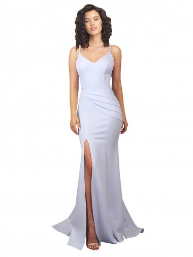 Shop Simple Mermaid V-Neck Long Crepe Beach Wedding Dress with Right Slit Canada