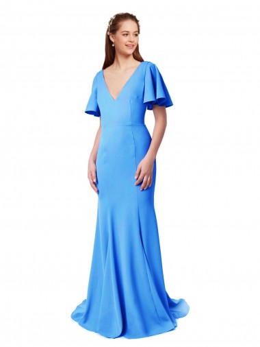 Shop Short Sleeves Long V-Neck Crepe Bridesmaid Dress / Prom Dress with V-Back Canada