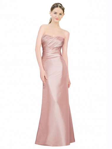 Shop Long Strapless Formal Stretch Satin Bridesmaid Dress / Prom Dress with Pleats and Low Back Canada