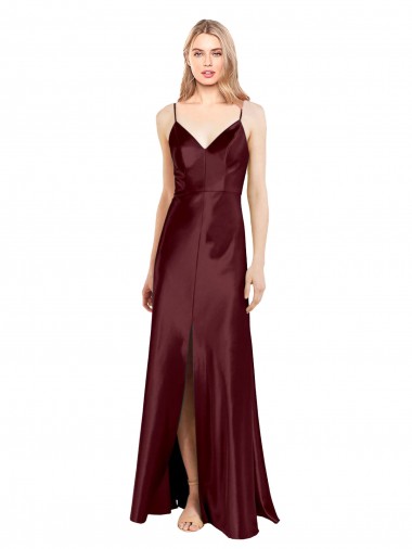 Shop Sleek Spaghetti Straps V-Neck Formal Stretch Satin Bridesmaid Dress / Prom Dress with Center Front Slit Canada