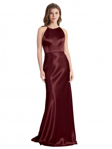 Shop High Neck Halter Long Sleeveless Formal Stretch Satin Bridesmaid Dress / Prom Dress with Strappy Back Canada