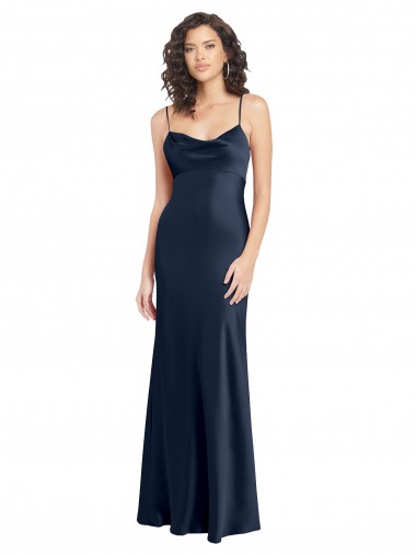 Shop Cowl Neck Long Empire Waist Formal Stretch Satin Bridesmaid Dress with Open Back Canada