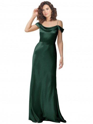 Shop Off the Shoulder Sleeves Long Formal Stretch Satin Bridesmaid Dress / Prom Dress with Pleated Draped Neckline Canada