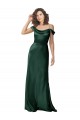 Off the Shoulder Sleeves Long Formal Stretch Satin Bridesmaid Dress / Prom Dress with Pleated Draped Neckline