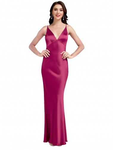 Shop V-Neck Spaghetti Straps Slim Formal Stretch Satin Bridesmaid Dress / Prom Dress with Low Scoop Back Canada