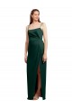 Sleek Straight Neckline Long Wrap Formal Stretch Satin Bridesmaid Dress / Prom Dress with Angled Pleats