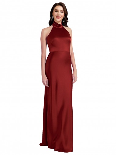 Shop Backless Halter Long Formal Stretch Satin Bridesmaid Dress / Prom Dress Canada