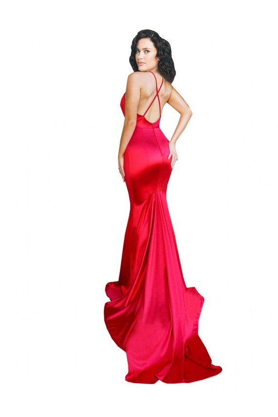 Mermaid Open Back Long Formal Stretch Satin Bridesmaid Dress / Prom Dress with High Slit