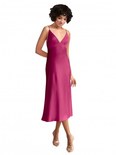 Shop Midi Length V-Neck Short Formal Stretch Satin Bridesmaid Dress / Cocktail Prom Dress with Low Scoop Back Canada