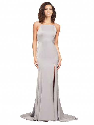 Shop High Neck Low Back Long Full Length Formal Stretch Satin Bridesmaid Dress / Prom Dress Canada