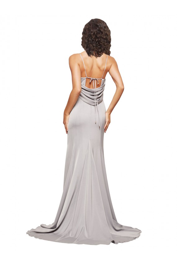 High Neck Low Back Long Full Length Formal Stretch Satin Bridesmaid Dress / Prom Dress