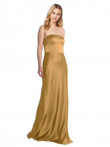 Shop Sleek Strapless Long A-Line Formal Stretch Satin Bridesmaid Dress / Prom Dress Canada