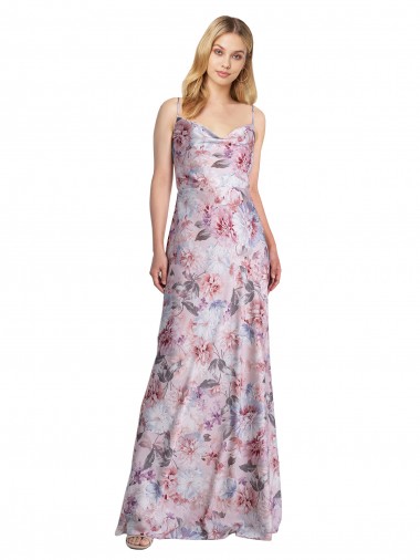 Shop Draped Cowl Neck Long Printed Formal Stretch Satin Bridesmaid Dress Canada