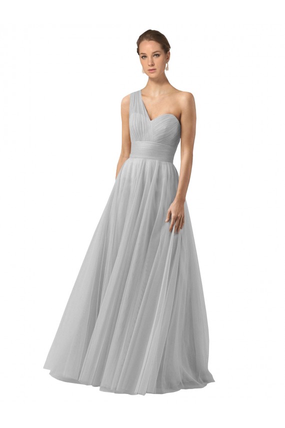 Floor Length Tulle Bridesmaid Dress with Shirred One Shoulder Bodice