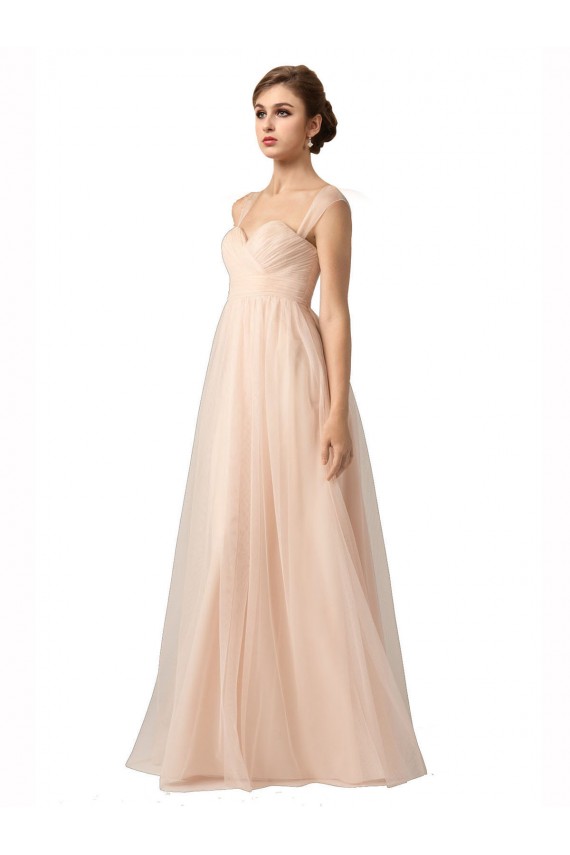 Illusion Sleeves Tulle Bridesmaid Dress with Shirred Bodice and Sweetheart Neckline