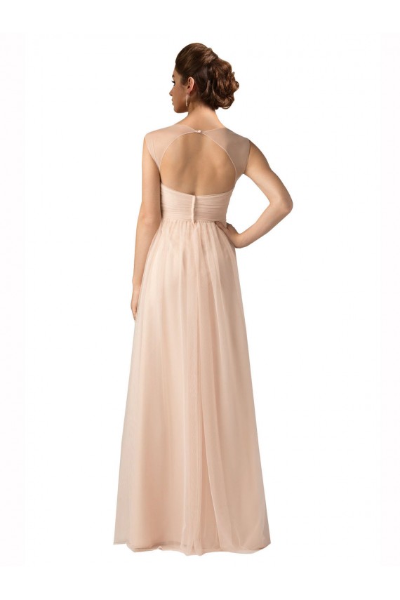 Illusion Sleeves Tulle Bridesmaid Dress with Shirred Bodice and Sweetheart Neckline