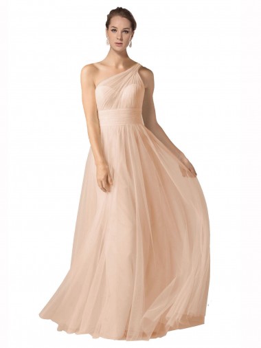 Shop Illusion One Shoulder Tulle Bridesmaid Dress with Shirred Bodice Canada